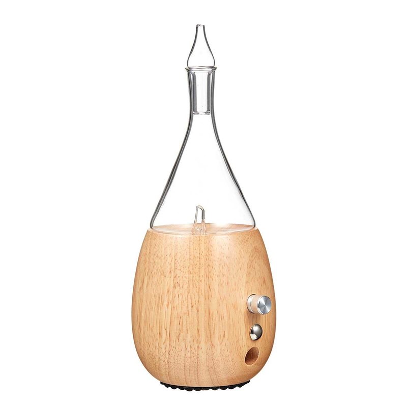 Organic Aromas Raindrop nebulizing diffuser with glass reservoir and wooden base